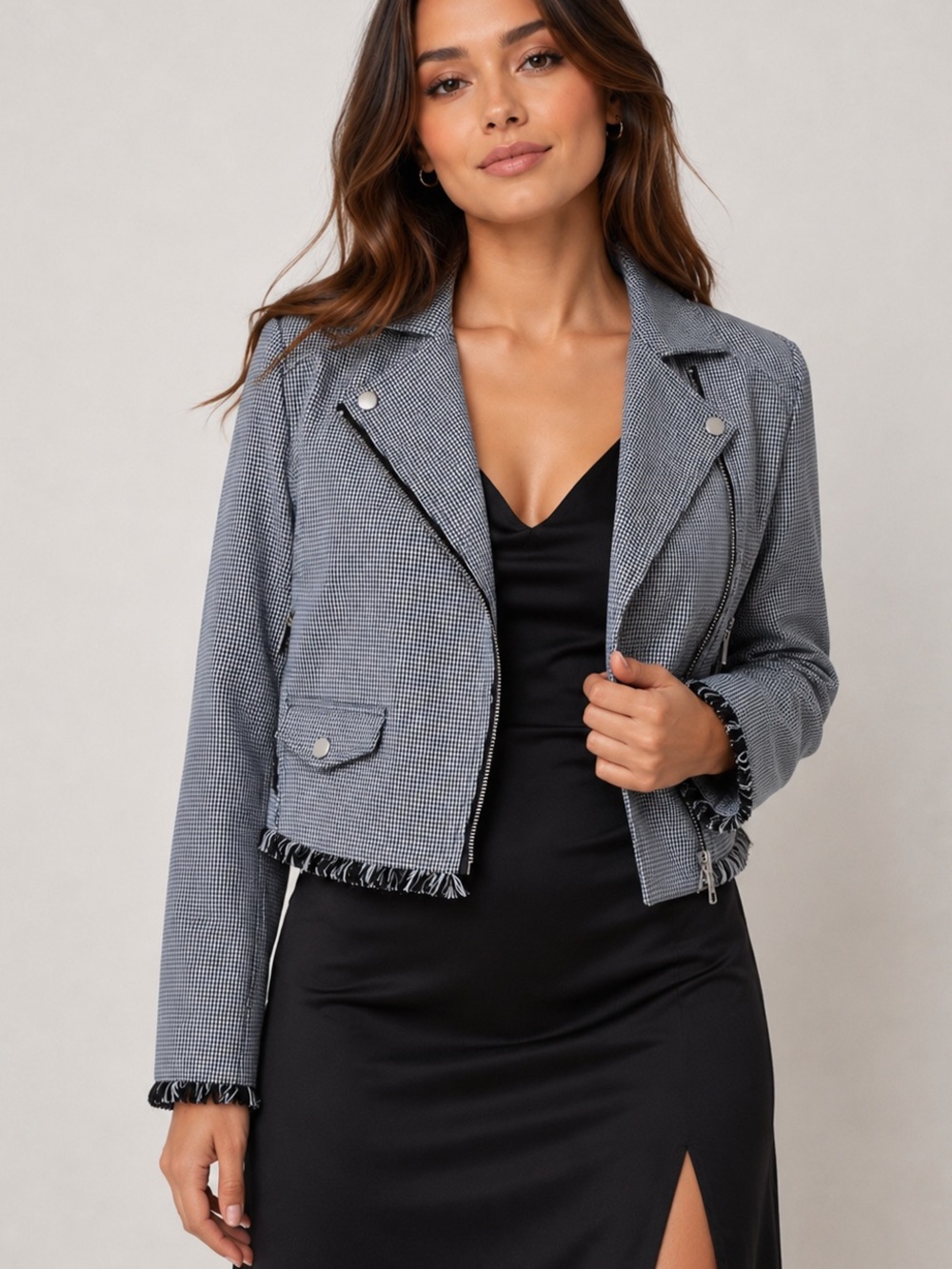 Romeo & Juliet Herringbone Fray Hem Jacket